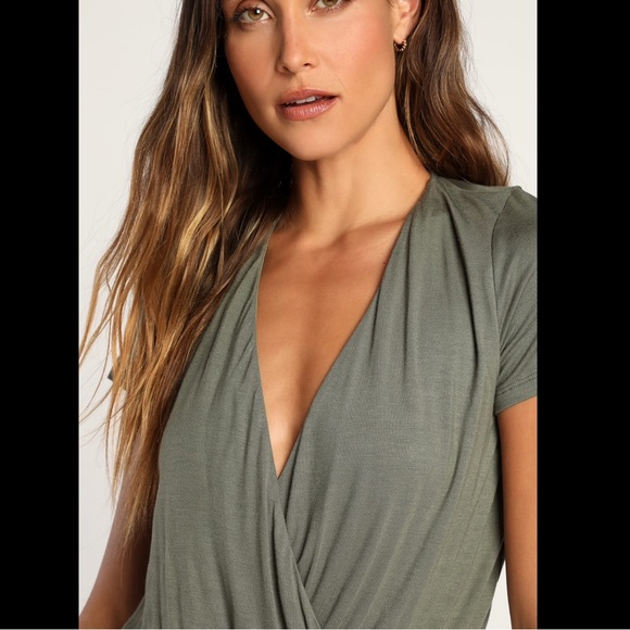 Lulu’s Olive Green Surplice Bodysuit - Picture 5 of 6